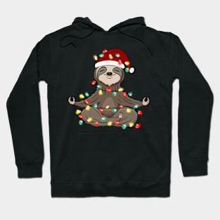 sloth yoga christmas lights santa hat xmas sweater Hoodie